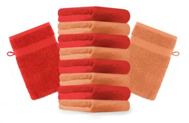 Lot de 10 gants de toilette "Premium" orange et rouge, taille: 16x21 cm