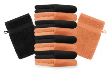 Betz Set di 10 guanti da bagno Premium misure 16 x 21 cm 100% cotone arancione e nero