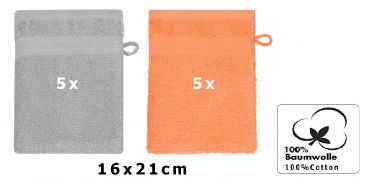 Betz 10 Piece Wash Mitt Set PREMIUM 100% Cotton  Size:16x21cm  Colour: orange & silver grey