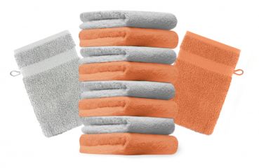 Betz Set di 10 guanti da bagno Premium misure 16 x 21 cm 100% cotone arancione e grigio argento