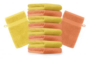 Betz Set di 10 guanti da bagno Premium misure 16 x 21 cm 100% cotone arancione e giallo