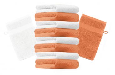 Betz 10 Stück Waschhandschuhe PREMIUM 100% Baumwolle Waschlappen Set 16x21 cm Farbe orange und weiß
