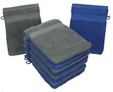 Betz 10 Stück Waschhandschuhe PREMIUM 100% Baumwolle Waschlappen Set 16x21 cm Farbe royalblau und anthrazit