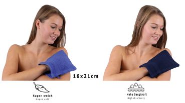 Betz 10 Piece Wash Mitt Set PREMIUM 100% Cotton  Size:16x21cm  Colour: royal-blue & dark blue