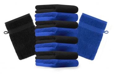 Betz Set di 10 guanti da bagno Premium misure 16 x 21 cm 100% cotone blu reale e nero