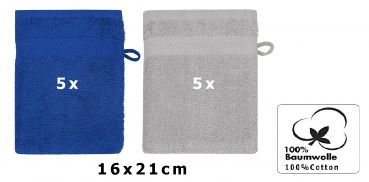 Betz 10 Piece Wash Mitt Set PREMIUM 100% Cotton  Size:16x21cm  Colour: royal-blue & silver grey