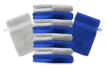 Betz 10 Stück Waschhandschuhe PREMIUM 100% Baumwolle Waschlappen Set 16x21 cm Farbe royalblau und silbergrau