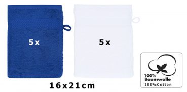 Betz 10 Stück Waschhandschuhe PREMIUM 100% Baumwolle Waschlappen Set 16x21 cm Farbe royalblau und weiß