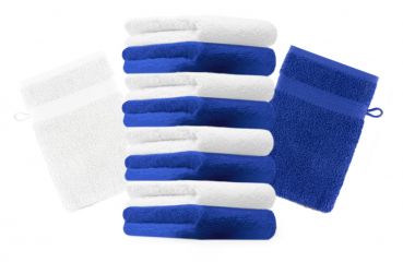 Lot de 10 gants de toilette "Premium" bleu royal et blanc, taille: 16x21 cm