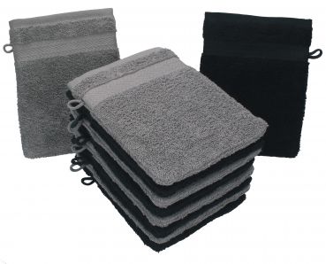 Betz Set di 10 guanti da bagno Premium misure 16 x 21 cm 100% cotone grigio antracite e nero