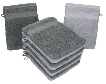 Lot de 10 gants de toilette "Premium" gris anthracite et gris argenté, taille: 16x21 cm