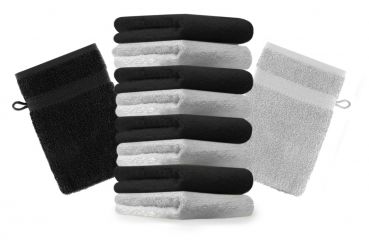 Betz 10 Stück Waschhandschuhe PREMIUM 100% Baumwolle Waschlappen Set 16x21 cm Farbe schwarz und silbergrau