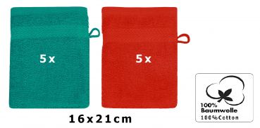 Betz 10 Piece Wash Mitt Set PREMIUM 100% Cotton  Size:16x21cm  Colour: emerald green & red