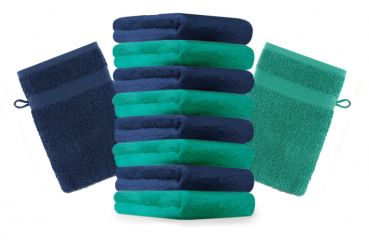 Lot de 10 gants de toilette "Premium" vert émeraude et bleu foncé, taille: 16x21 cm