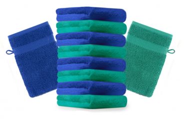 Betz 10 Stück Waschhandschuhe PREMIUM 100% Baumwolle Waschlappen Set 16x21 cm Farbe smaragdgrün und royalblau