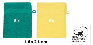 Betz 10 Piece Wash Mitt Set PREMIUM 100% Cotton  Size:16x21cm  Colour: emerald green & yellow