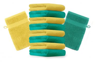 Betz Set di 10 guanti da bagno Premium misure 16 x 21 cm 100% cotone verde smeraldo e giallo