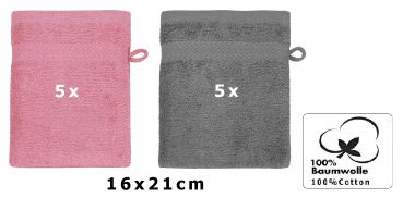 Betz 10 Piece Wash Mitt Set PREMIUM 100% Cotton  Size:16x21cm  Colour: old rose & anthracite