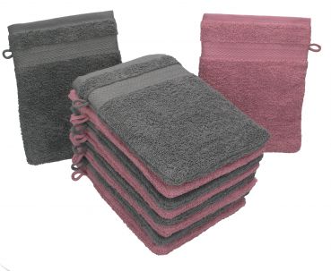 Betz Set di 10 guanti da bagno Premium misure 16 x 21 cm 100% cotone rosa antico e grigio antracite