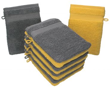 Betz Set di 10 guanti da bagno Premium misure 16 x 21 cm 100% cotone giallo e grigio antracite