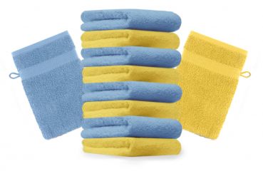 Lot de 10 gants de toilette "Premium" jaune et bleu clair, taille: 16x21 cm