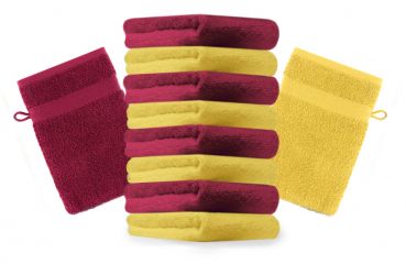 Lot de 10 gants de toilette "Premium" jaune et rouge foncé, taille: 16x21 cm
