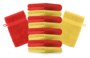 Betz Set di 10 guanti da bagno Premium misure 16 x 21 cm 100% cotone giallo e rosso