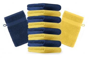 Lot de 10 gants de toilette "Premium" jaune et bleu foncé, taille: 16x21 cm