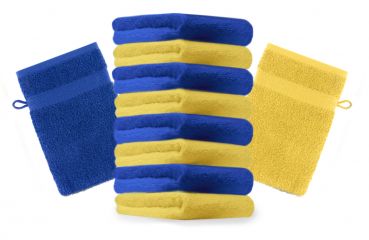 Betz Set di 10 guanti da bagno Premium misure 16 x 21 cm 100% cotone giallo e blu reale