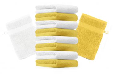 Betz 10 Stück Waschhandschuhe PREMIUM 100% Baumwolle Waschlappen Set 16x21 cm Farbe gelb und weiß