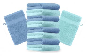 Betz 10 Stück Waschhandschuhe PREMIUM 100% Baumwolle Waschlappen Set 16x21 cm Farbe türkis und hellblau
