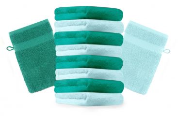 Betz 10 Stück Waschhandschuhe PREMIUM 100% Baumwolle Waschlappen Set 16x21 cm Farbe türkis und smaragdgrün