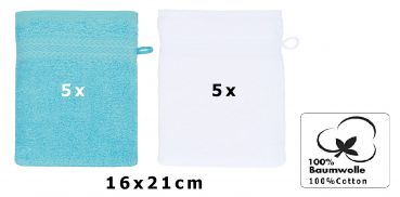 10 Piece Set Wash Mitts Premium Colour: turquoise and white, Size: 16 x 21 cm