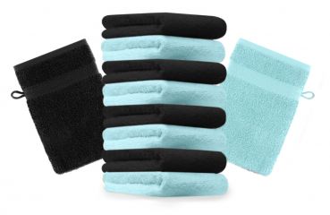 Lot de 10 gants de toilette "Premium" bleu turquoise et noir, taille: 16x21 cm