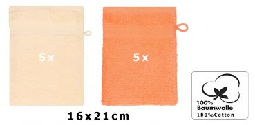 Betz 10 Stück Waschhandschuhe PREMIUM 100% Baumwolle Waschlappen Set 16x21 cm Farbe beige und orange
