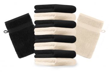 Lot de 10 gants de toilette "Premium" beige et noir, taille: 16x21 cm