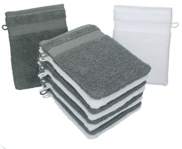 Betz 10 Stück Waschhandschuhe PREMIUM 100% Baumwolle Waschlappen Set 16x21 cm Farbe anthrazit und weiß