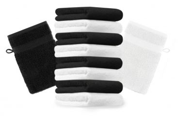 Betz Set di 10 guanti da bagno Premium misure 16 x 21 cm 100% cotone nero e bianco
