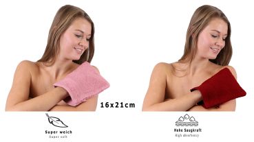 Betz 10 Manoplas de baño PREMIUM 100% algodón 16x21cm en rosa y rojo oscuro