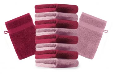 Lot de 10 gants de toilette "Premium" vieux rose et rouge foncé, taille: 16x21 cm