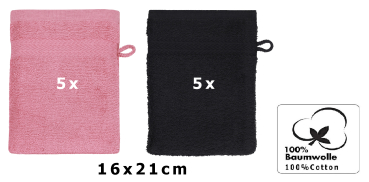 Set Di 10 Guanti Da Bagno In Cotone – 16x21 Cm, Rosa Antico E Grigio Antracite, Premium