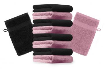 Lot de 10 gants de toilette "Premium" vieux rose et noir, taille: 16x21 cm