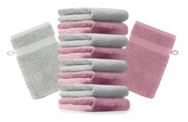 Betz Set di 10 guanti da bagno Premium misure 16 x 21 cm 100% cotone rosa antico e grigio argento