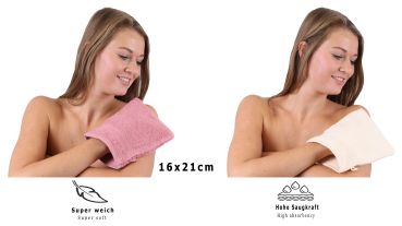 Betz Set di 10 guanti da bagno Premium misure 16 x 21 cm 100% cotone rosa antico e beige