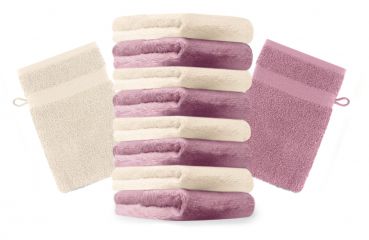 Lot de 10 gants de toilette "Premium" vieux rose et beige, taille: 16x21 cm