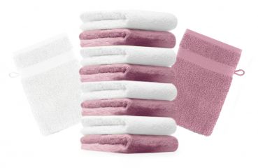 Betz Set di 10 guanti da bagno Premium misure 16 x 21 cm 100% cotone rosa antico e bianco