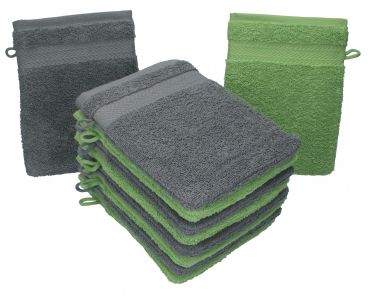 Lot de 10 gants de toilette "Premium" gris anthracite et vert pomme, taille: 16x21 cm