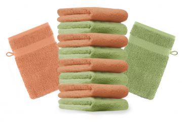 Betz Set di 10 guanti da bagno Premium misure 16 x 21 cm 100% cotone arancione e verde mela