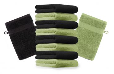 Betz 10 Stück Waschhandschuhe PREMIUM 100% Baumwolle Waschlappen Set 16x21 cm Farbe schwarz und apfelgrün