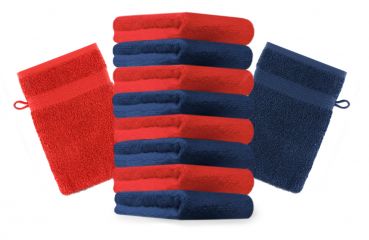 Betz Set di 10 guanti da bagno Premium misure 16 x 21 cm 100% cotone blu scuro e rosso